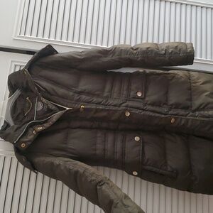 Vince Camuto Dark Green Puffer Coat with Gold Details